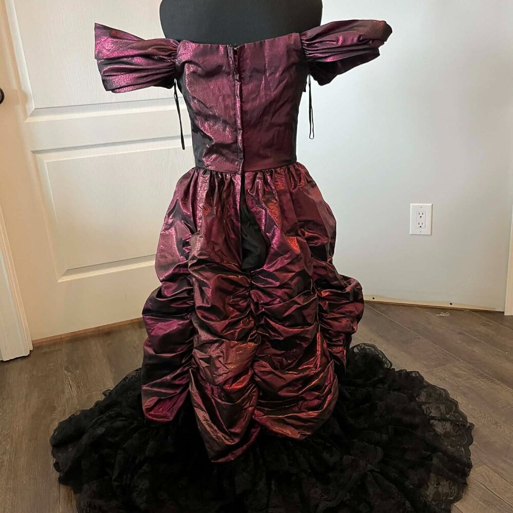 Vintage Loralie Wine Metallic Goth Core Laced Ruffled Dress size 12 - Picture 3 of 7